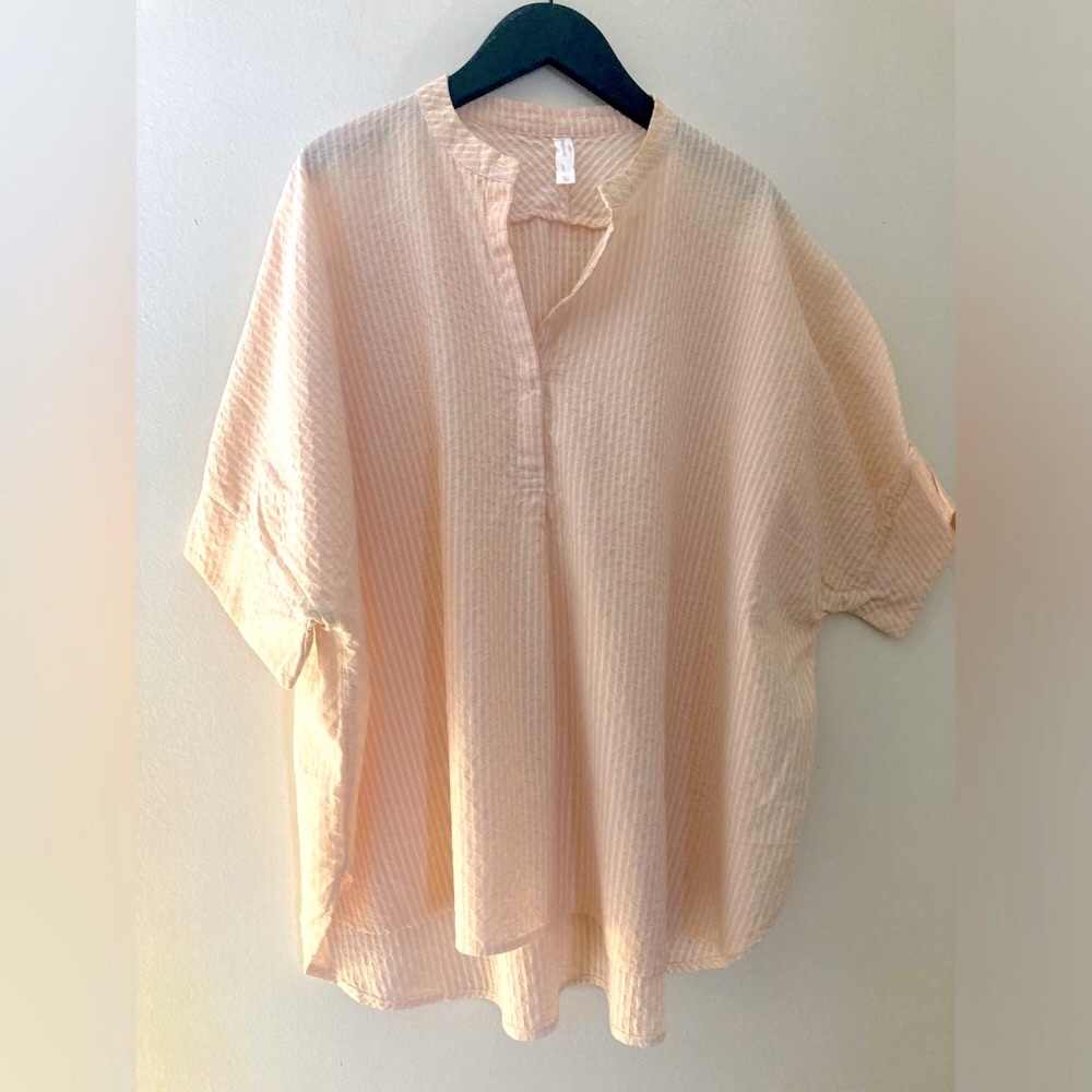Orange Boxy Short Sleeve Blouse with Mandarin Collar
